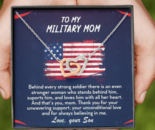 TO MY MILITARY MOM - Two Hearts Embellished With Cubic Zirconia Stones