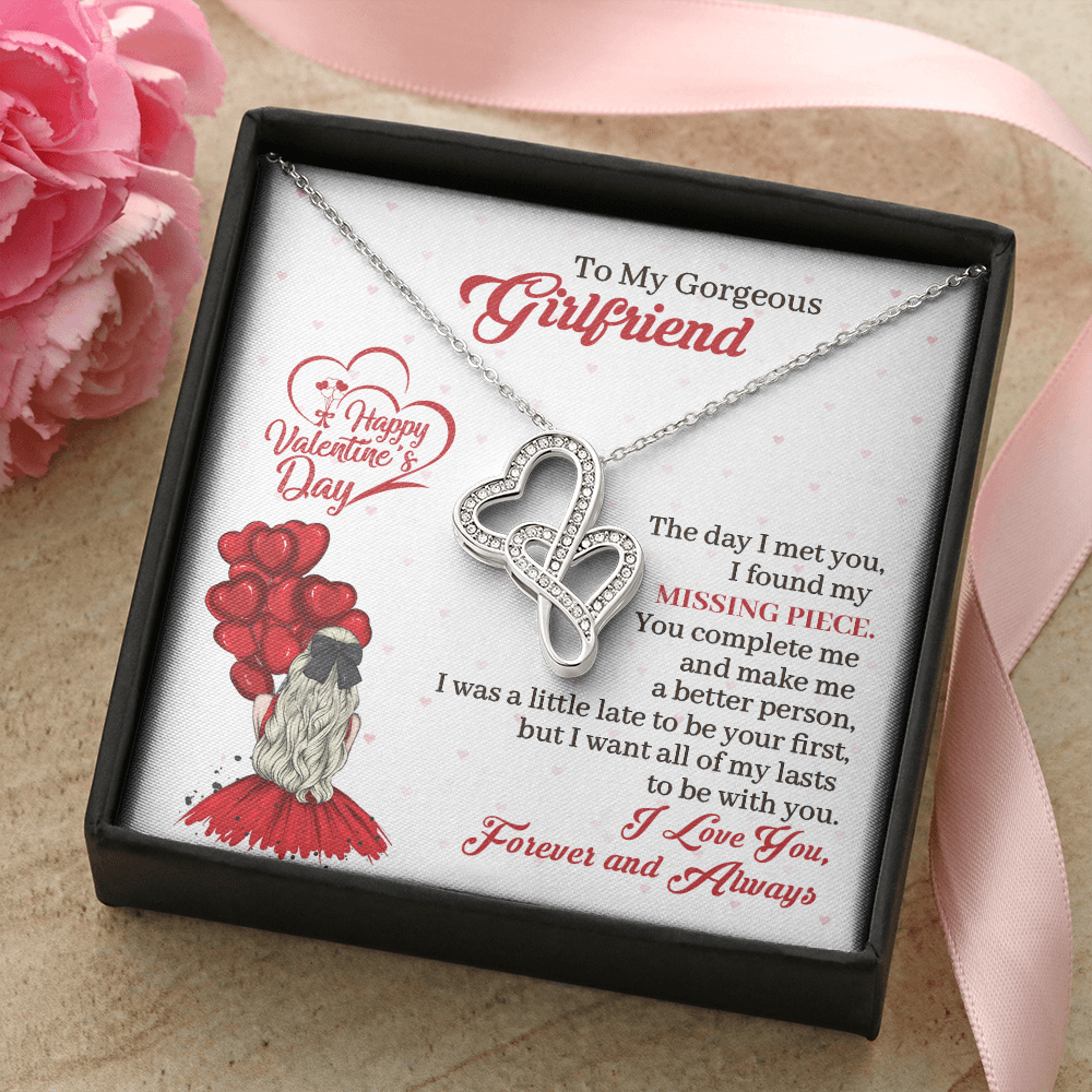 To My Gorgeous Girlfriend - I Found My Missing Piece - Double Hearts Necklace