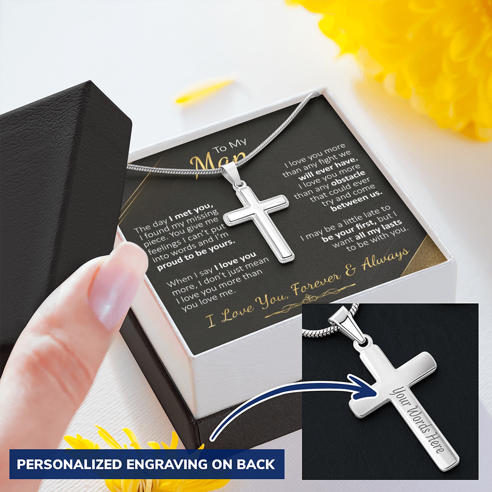 To My Man - The Day I Met You - Personalized Cross Necklace