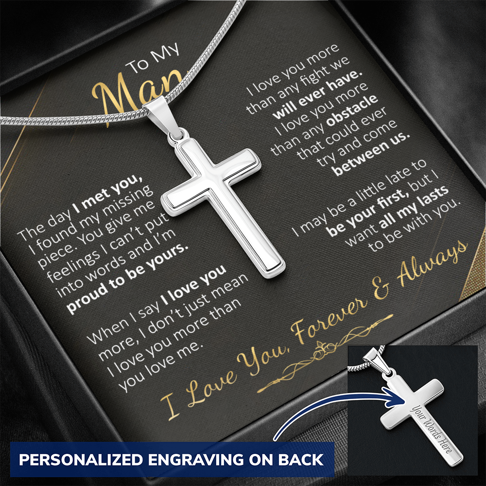 To My Man - The Day I Met You - Personalized Cross Necklace