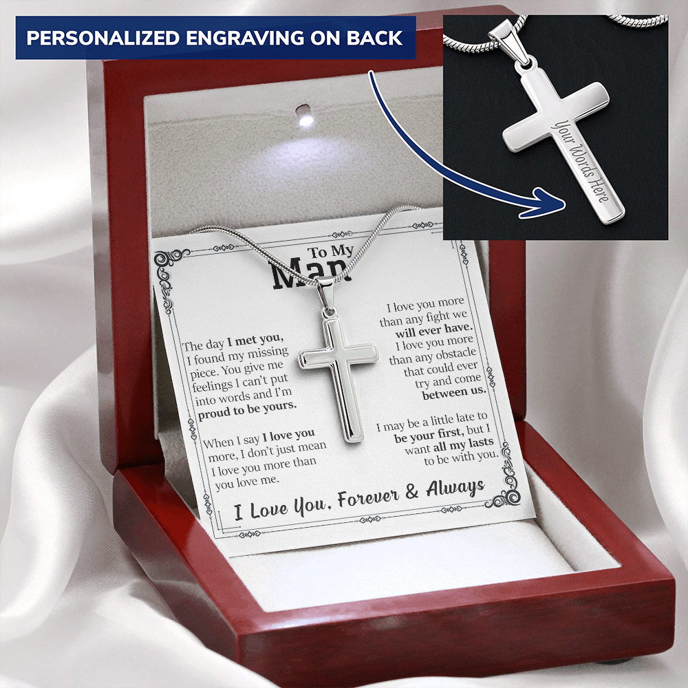 To My Man - The Day I Met You - WHT BG - Personalized Cross Necklace