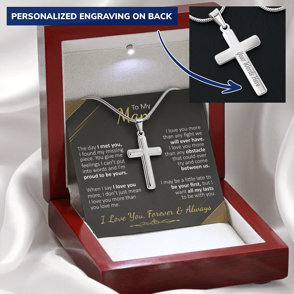 To My Man - The Day I Met You - Personalized Cross Necklace