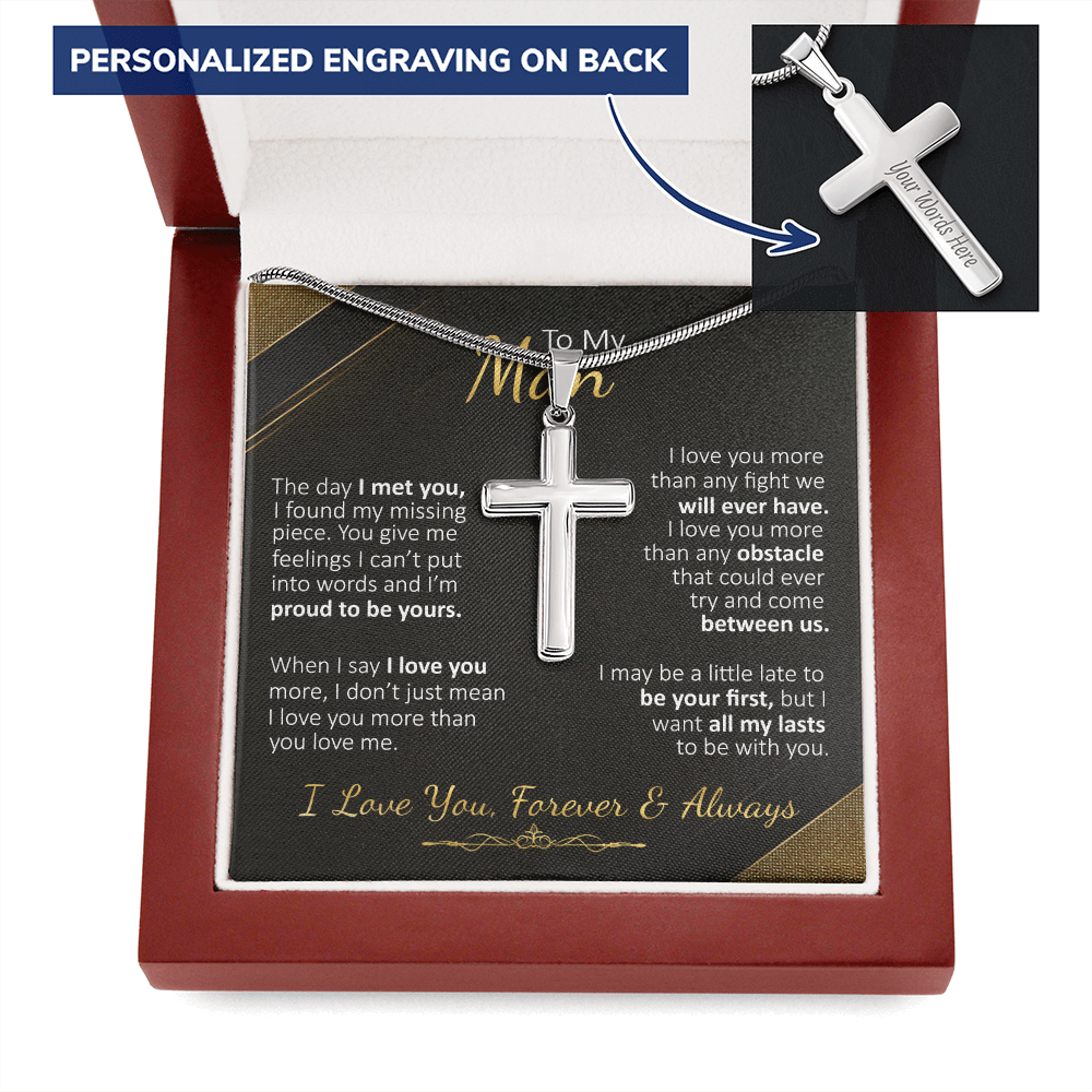 To My Man - The Day I Met You - Personalized Cross Necklace