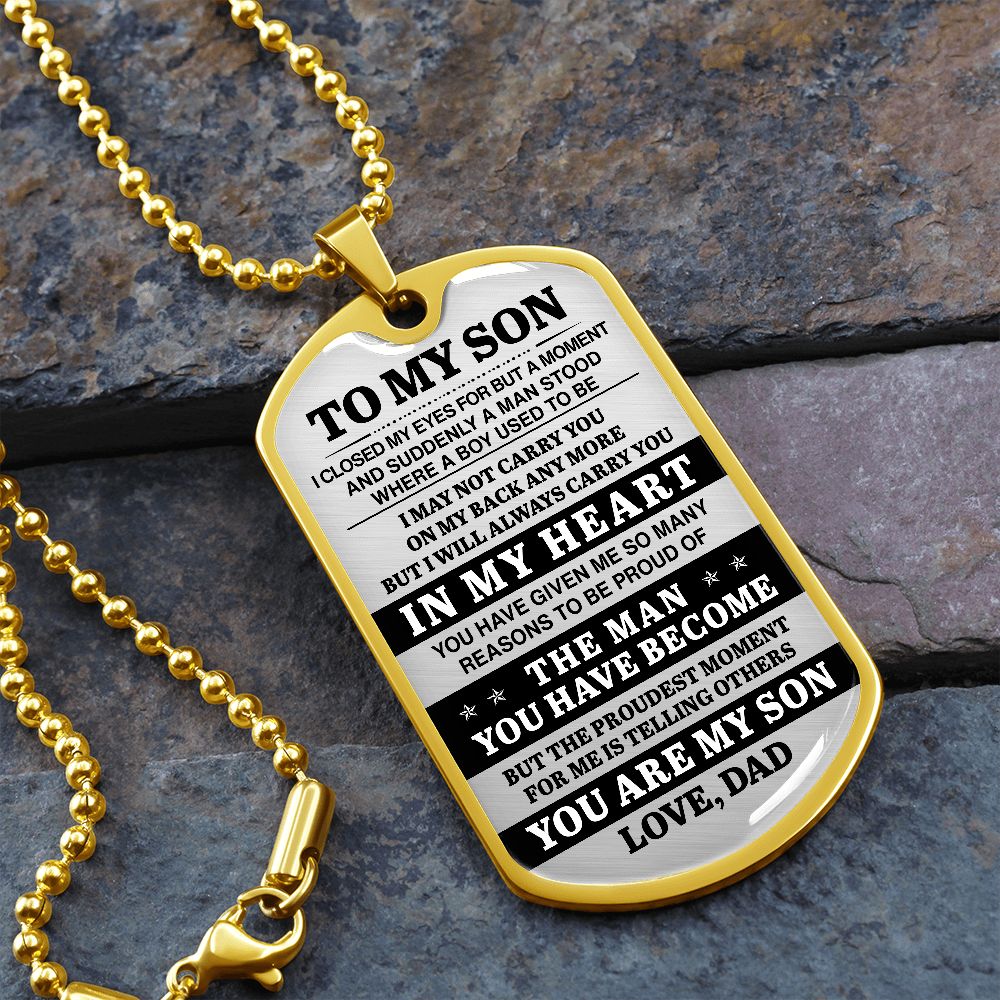 To My Son - I Will Always Carry You In My Heart - Dog Tag - Military Ball Chain