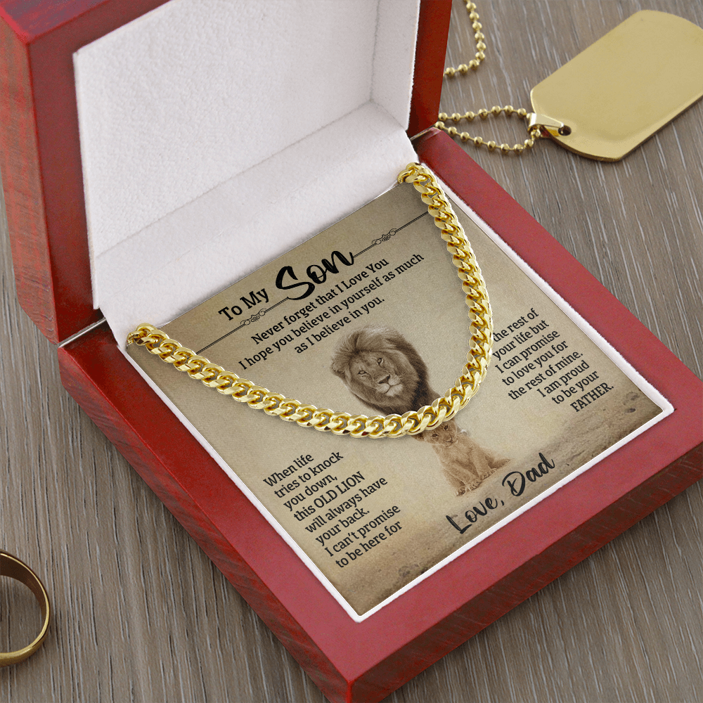 To My Son - This Old Lion Will Always Have Your Back - Cuban Link Necklace