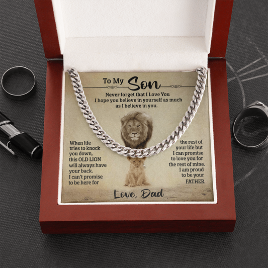 To My Son - This Old Lion Will Always Have Your Back - Cuban Link Necklace