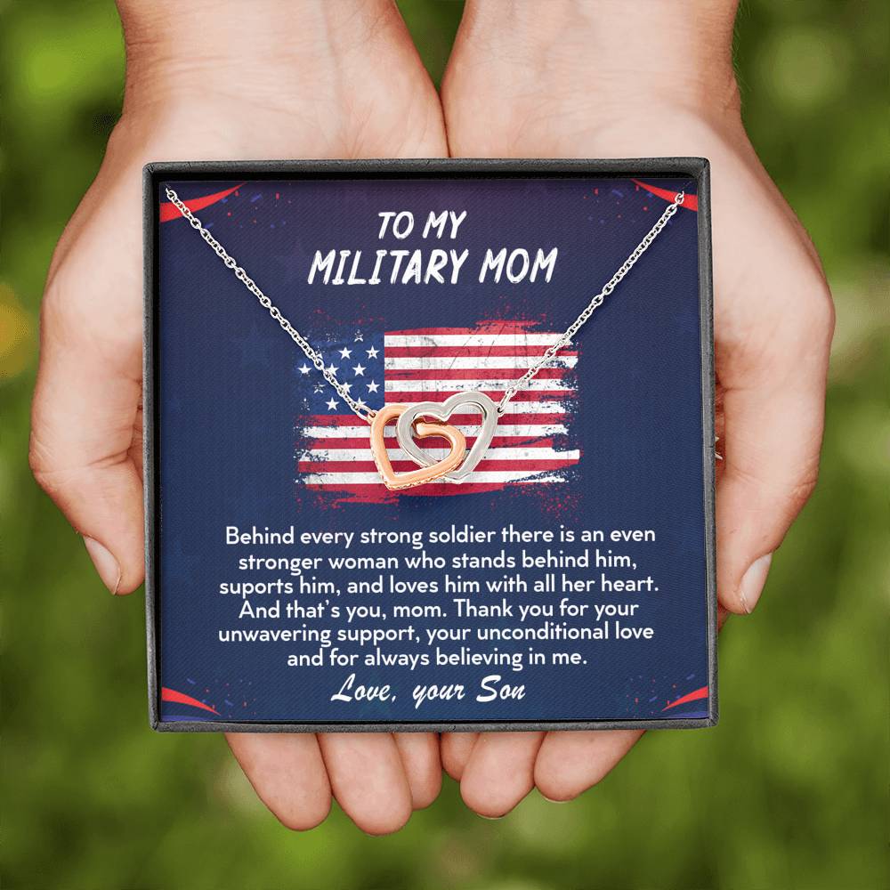 TO MY MILITARY MOM - Two Hearts Embellished With Cubic Zirconia Stones