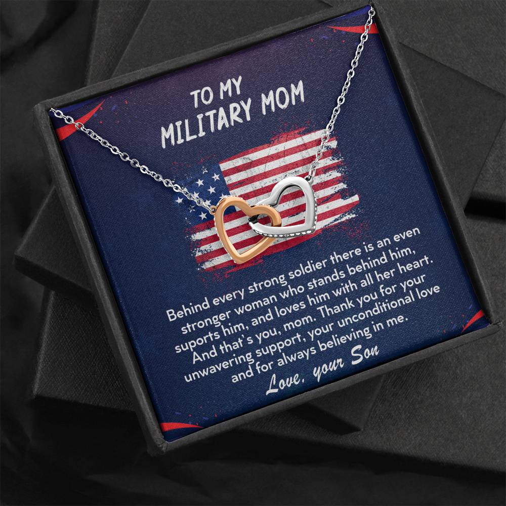 TO MY MILITARY MOM - Two Hearts Embellished With Cubic Zirconia Stones