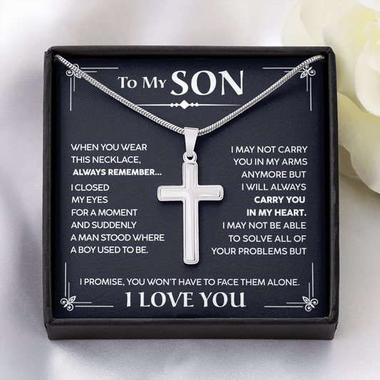 To My Son - I Will Always Carry You In My Heart - Cross Necklace