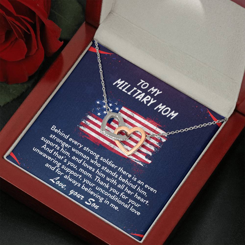 TO MY MILITARY MOM - Two Hearts Embellished With Cubic Zirconia Stones