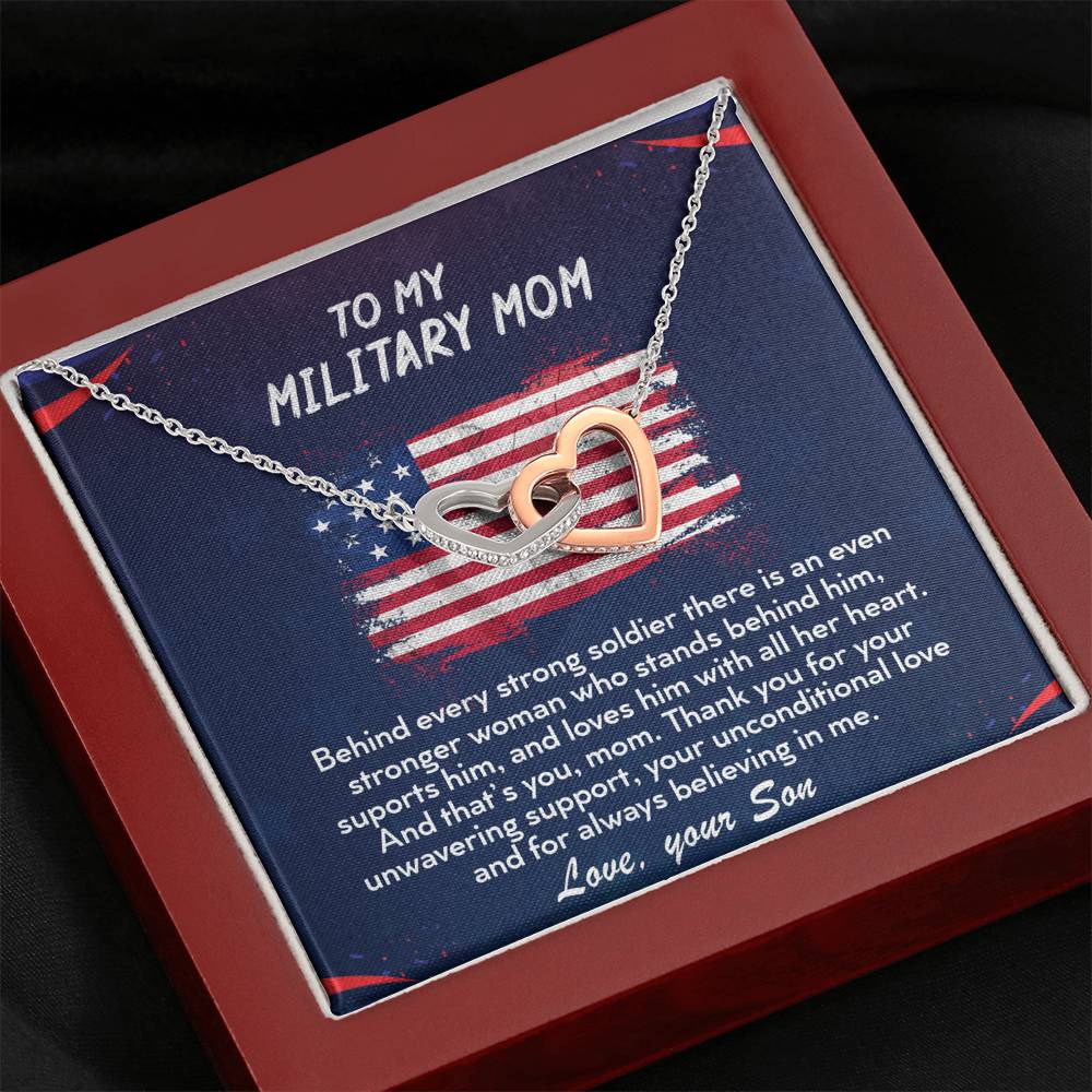 TO MY MILITARY MOM - Two Hearts Embellished With Cubic Zirconia Stones