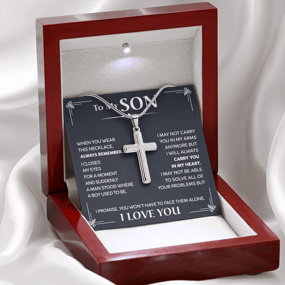 To My Son - I Will Always Carry You In My Heart - Cross Necklace