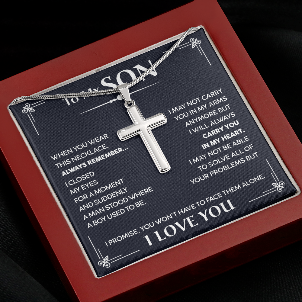 To My Son - I Will Always Carry You In My Heart - Cross Necklace